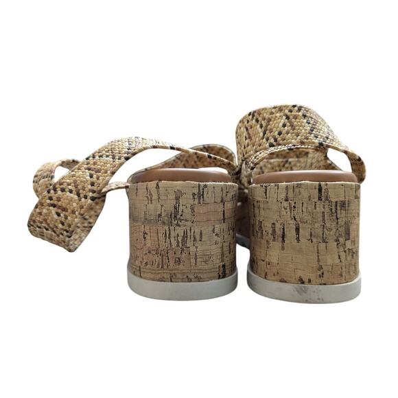 R2 Cork Platform Wedge Sandals Elastic Ankle Straps Open Toe Beige Size US 9.5 - Picture 3 of 10